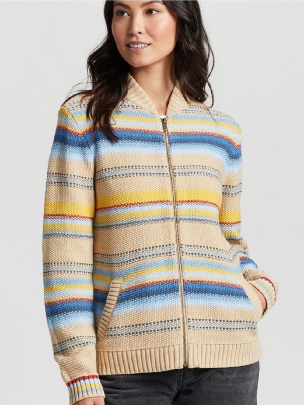 Pendleton Striped Full Zip Camp Sweater-100% Cotton-Read